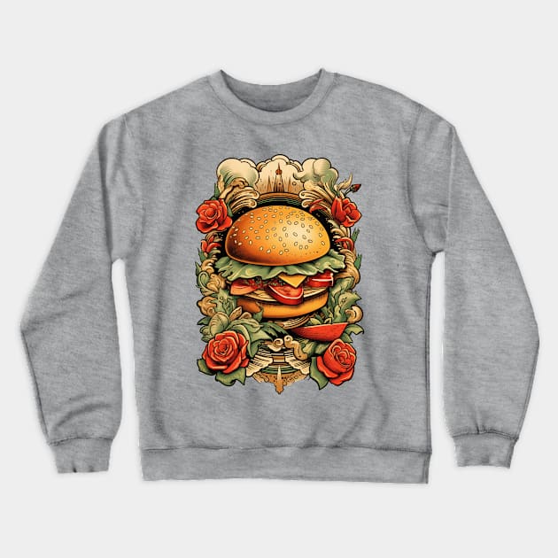 Hamburger Tattoo Crewneck Sweatshirt by JunkyDotCom